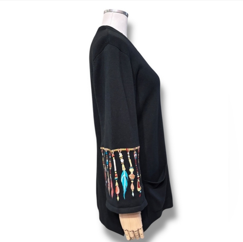 BOB MACKIE Black Longline Cardigan Embroidered Dreamcatcher Design VINTAGE - Picture 4 of 6